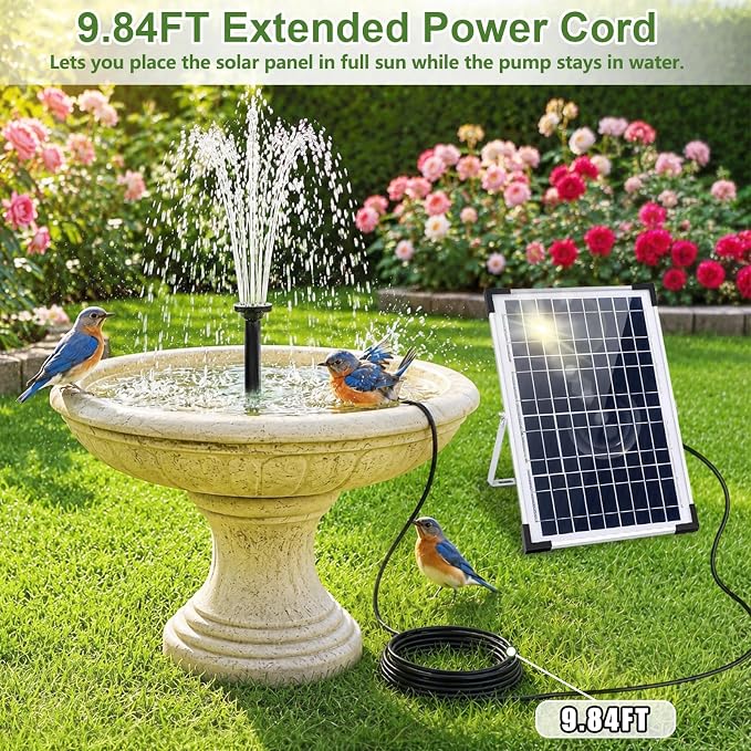 12W Solar Fountain Pump, Solar Powered Water Pump with 6 Nozzles & 3.28FT DIY Water Hose, Solar Water Fountain for Outdoor Garden Bird Bath Pond Water Feature
