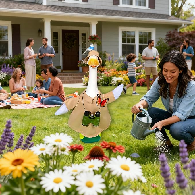 Spring Porch Goose Bird Watching Outfit Set – 5-Piece Costume & Accessories for 20-23" Standard Goose Statue, Whimsical Outdoor Lawn Decoration for Garden, Patio, Yard, Gift for Bird Lovers