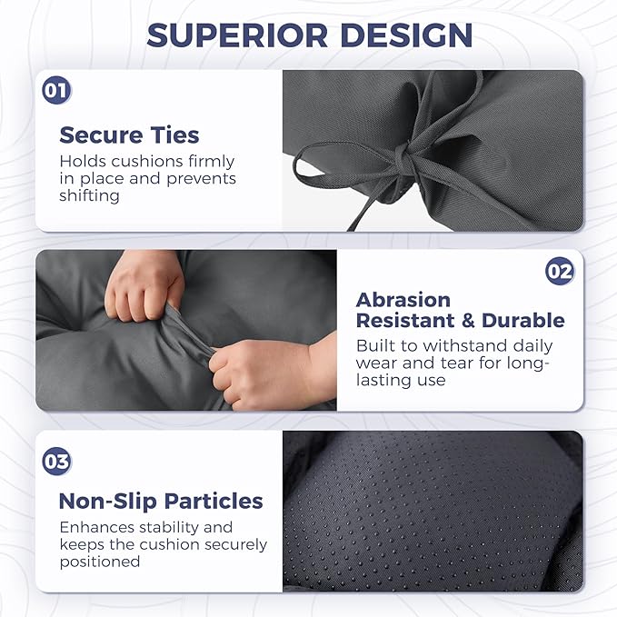 Outdoor Chaise Lounge Cushions 75.1x22.8x4.7 Inch, Waterproof Lounge Chair Cushions for Pool, Patio, Deck, Lawn, Fade Resistant Lounge Cushions for Outdoor Furniture with Ties, Dark Grey