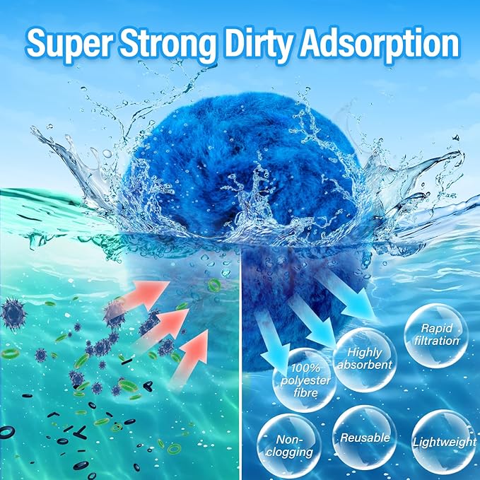 4 lbs Pool Filter Balls for Filter Pump, Upgraded High-Density Reusable Fiber Media Replace 150 lbs Filter Sand, Long-Lasting Filtration for Above Ground Swimming Pool, Aquarium & Pond