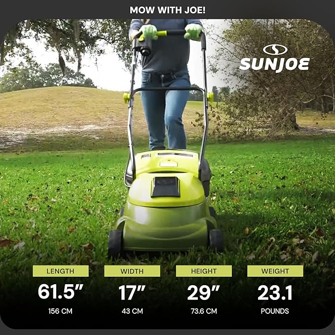 Sun Joe Cordless Electric Push Lawn Mower with 10.6-Gal Bag and Safety Key, 14-Inch Cutting Width - Heavy-Duty Yard Trimmer for Gardening Care and Maintenance, MJ401C-XR