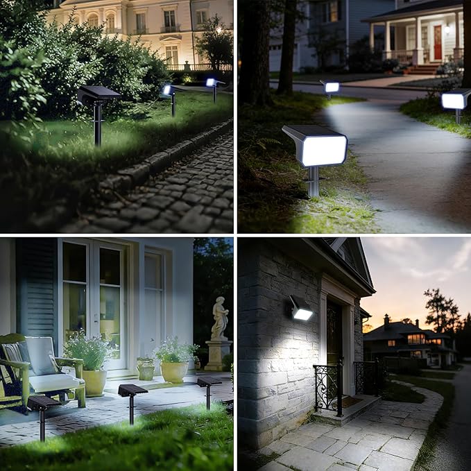 Fabrito 10 Pack Solar Spot Lights Outdoor Waterproof IP67, [108 LEDs, 4 Modes] Dusk to Dawn Spotlights with 1500mAh Battery for All Night, Landscape Lights for Tree, Yard, Pool, Pathway, Cool White