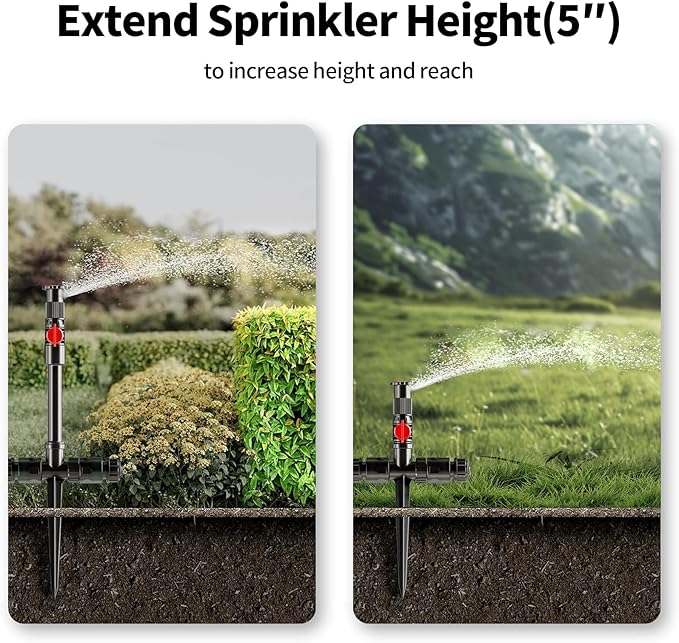 Flexible Sprinkler System, Above Ground DIY Irrigation Kit | Multi-Adjustable Lawn Sprinkler Set, Ideal for Plant and Flower Bed Watering (Garden Hose Not Included)