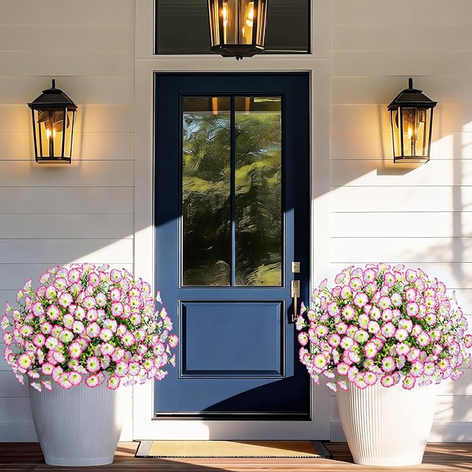 Yastouay Artificial Flowers for Outdoors, 26 Bundles Fake Outdoor Flowers, UV Resistant Artificial Plants & Flowers for Decoration, Pink Realistic Morning Glory for Outdoor Porch Garden Decoration