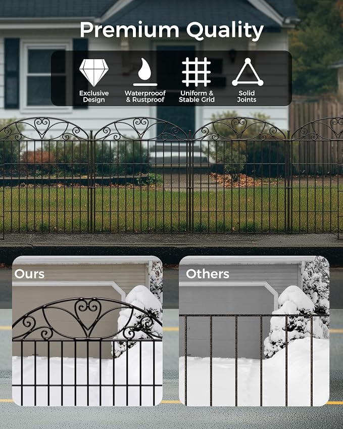 5 Panels No Dig Decorative Outdoor Garden Fence with Gate, 40 in(H) X 11.8 ft(L) Animal Barrier Fencing, Rustproof Portable Fence, Temporary Dog Fence Outdoor for Yard, Outside, Backyard