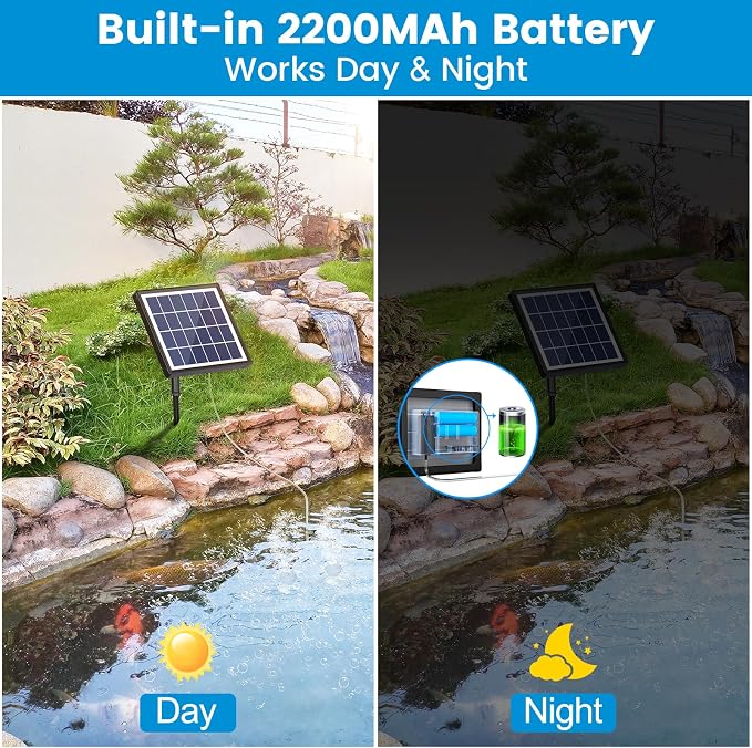NFESOLAR 3W Solar Pond Aerator with 2200mAh Battery Backup, All-in-One Solar Air Pump, 24/7 Continuous Oxygenation, Quiet Operation, 3 Modes Bubbler, Portable for Small Ponds, Fish Tanks & Hydroponics