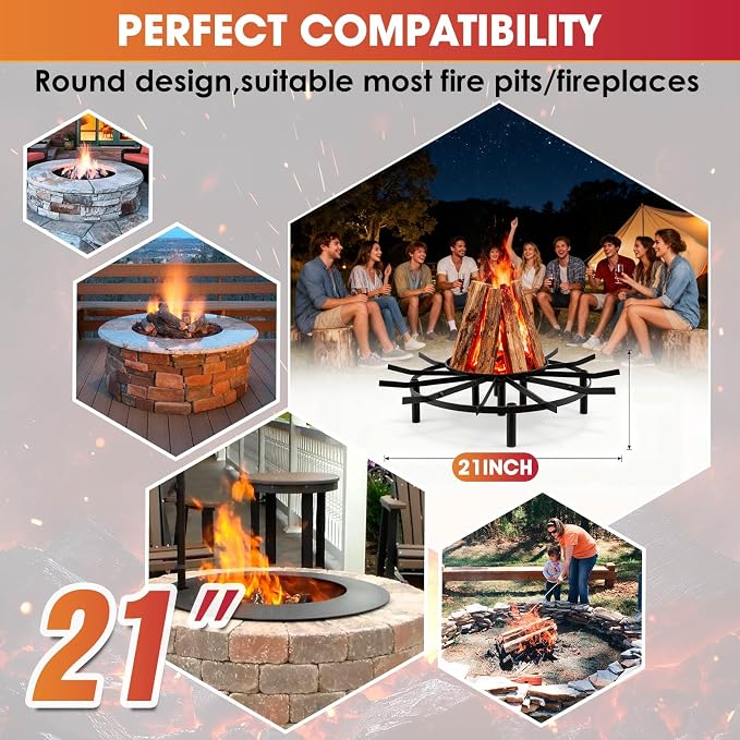 21" Fire Pit Grate & Fireplace Grate, Heavy Duty Heat Resistant Campfire Grill for Campfires and Outdoor fire pits(Black)
