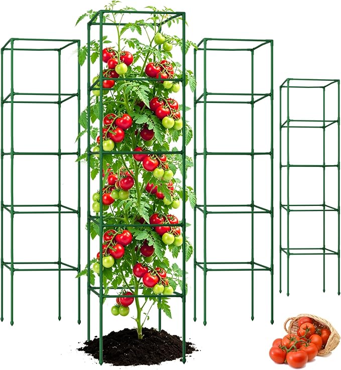 ZeeDix 72 Inches Heavy Duty Tomato Cages, 4 Pack Square Adjustable Tomato Trellis with 40Pcs Clips, Extra Tall Plant Support Stakes for Climbing Vegetables, Flowers, Raised Garden Bed & Pots