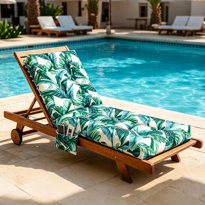 Patio Chaise Lounge Cushions, 68"x21"x4.5" Waterproof Replacement Beach Pool Lawn Outdoor Lounge Chair Cushion with Pocket, Non-Slip Bottom & Secure Ties for Outdoor Furniture, Tequila