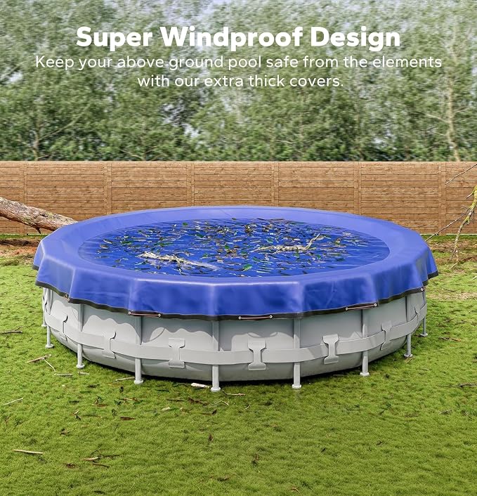 POOLHACKER 2025 Upgrade 12 ft Round Winter Pool Cover - 12ft Round Above Ground, 4 Foot Overlap Extra Thick 420D Pool Cover with Pulley and Cable