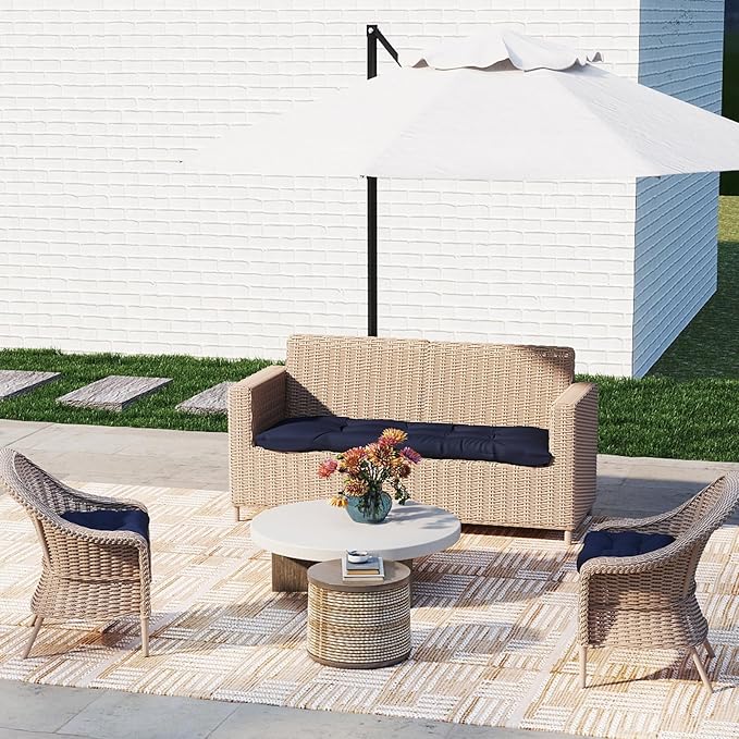 Outdoor Chair Cushions Set of 2, 19x19x4 Inch Seat Pads with Ties for Patio Wicker Chairs Garden Dining Chair, Indoor Outside Use, Fade-Resistant & Waterproof, Dark Blue