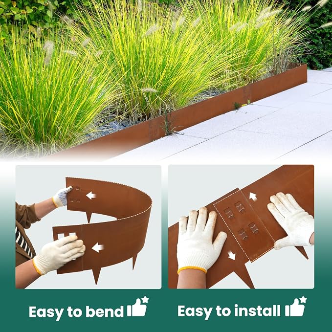Corten Steel Edging Corten Steel Landscaping Edging 12" H x 40" L Metal Garden Edging Landscape Edging Metal Border Edge Rusted for Yard Lawn Outdoor Flower Plant 6 pcs by GZGNEEVL