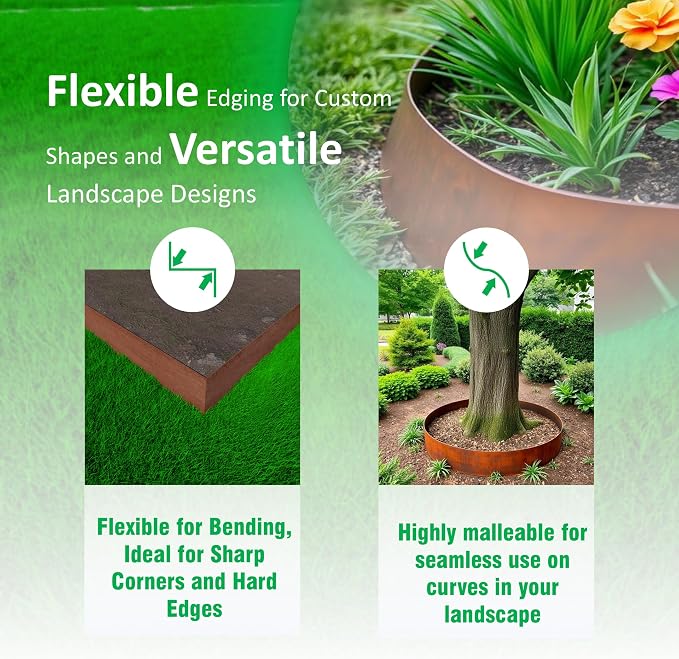 20ft. 6-Pack Cor-Ten Steel Landscape Edging - 40" L x 8" H Lawn Edging with 6 Stakes, Hammer-in Metal Garden Border for Landscaping, Lawn & Yard (Rusted)