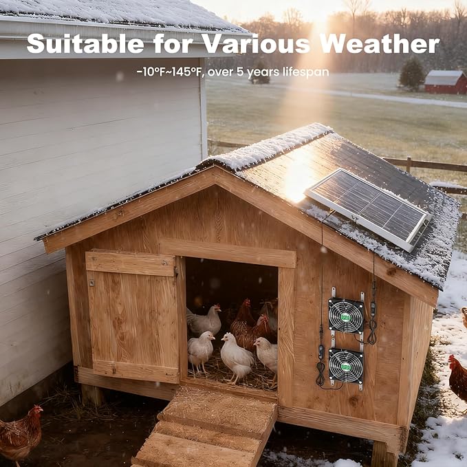 Solar Chicken Coop Fan 2 Kit, 20W Solar Powered Greenhouse Fan Outdoor Waterproof, Solar Exhaust & Intake Fans, Hi-Airflow for Shed Dog House Air Circulation Ventilation Cooling