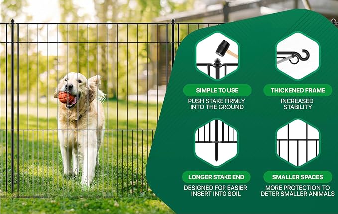 WESLEY'S CORNER Tall Fence Panels - 32”H x 29”L, No Dig Metal Dog Fence, Heavy Duty Garden Border & Animal Barrier, Rustproof, Decorative Fencing for Backyards, Frontyards, Outdoors and Edging