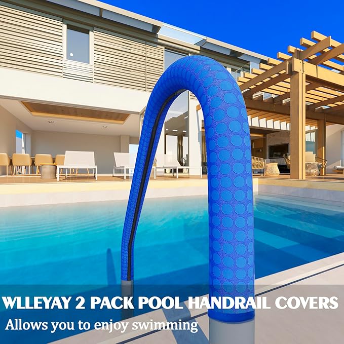 2 Pack Neoprene Pool Handrail Covers, 6 Foot Swimming Pool Hand Railing Covers with Enhanced Zipper Slip Resistant Anti-Scald Safety Rail Grip Handles Sleeve for Inground Swimming Pool Ladder Handles