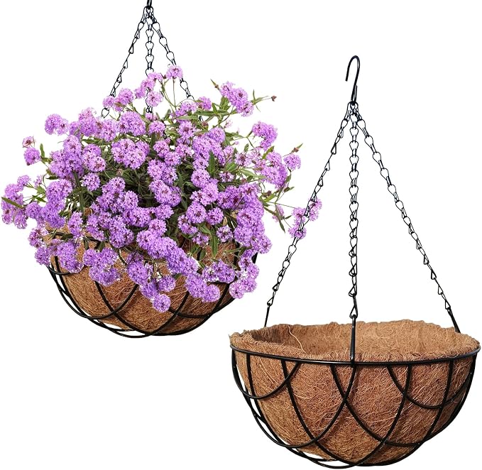 MTB Supply 2 Pack 10 Inch Garden Hanging Baskets Vintage Geo with Coco-Liner for Home Balcony Patio Decoration Outdoor Hanging Planter
