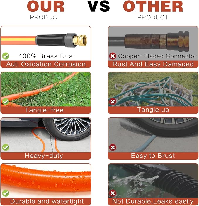 Garden Hose 3ft x 5/8",Short Garden Water Hose Heavy Duty,Flexible,Lightweight Hybrid Hose with Swivel Handle,3/4'' Brass Fittings,Hybrid Rubber Hose for Backyard