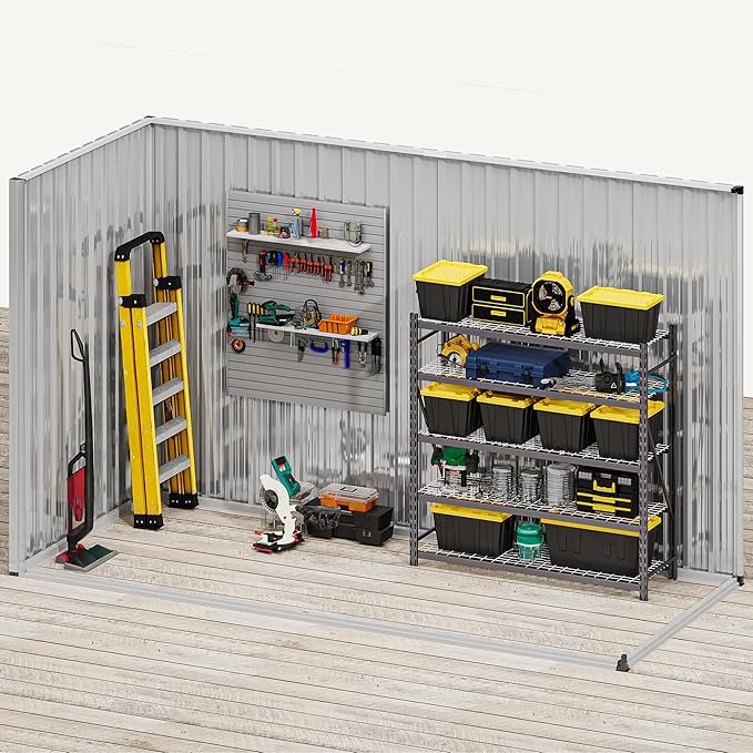 DWVO 9x4ft Large Outdoor Storage Shed, Metal Tool Sheds, Heavy Duty Tool Storage with Lockable Doors & Air Vent for Backyard Patio Lawn to Store Bikes, Tools, Lawnmowers,Brown