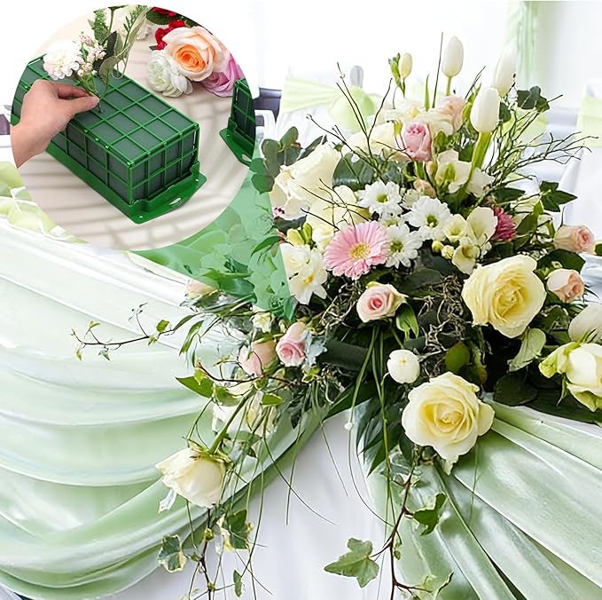 6 Pack Floral Foam Cage - Green Rectangle Flower Holder with Wet/Dry Floral Foam for Fresh & Artificial Flower Arrangements, Wedding, Home Decor, 11.6” x 4.6” x 3.15”