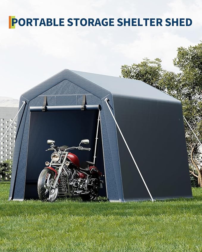 IDEALHOUSE 6x8 FT Outdoor Storage Shelter Shed Carport with Roll-Up Ventilated Zipper Door and Windows, Waterproof Portable Garage, Heavy Duty Tent Shed for Motorcycle Bike Firewood Tools
