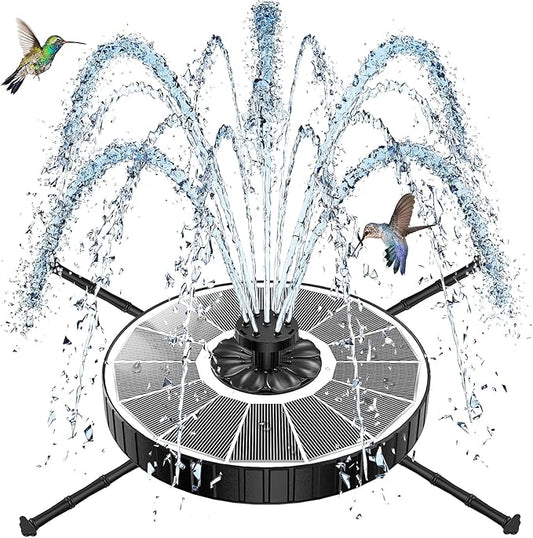 SZMP Solar Fountain with 3 Spray Height, 3.5W Glass Solar Bird Bath Fountain with 4 Adjustable Fixed Rods, and 7 Nozzles, Outdoor Solar Water Fountain Pump for Bird Bath, Garden, Pool, Pond