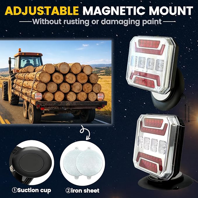 Wireless Trailer Lights, 2026 NEW 110° Rotatable Magnetic LED Trailer Lights with Reflectors, 2 Mounting Options, IP67 Waterproof, Rechargeable Tow Light for Boat RV Camper Caravan