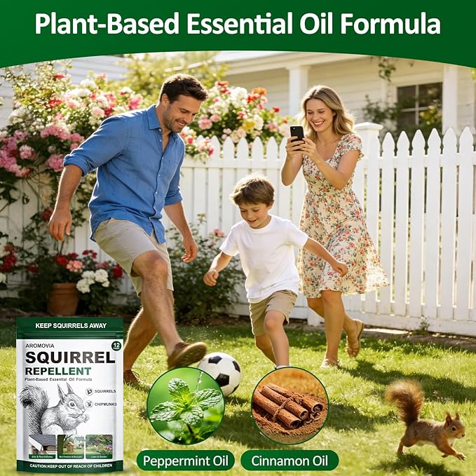 Squirrel Repellent Outdoor Powerful Peppermint Oil Squirrel Repellent Balls, 12-Pack Chipmunk Repellent Peppermint Balls for Outdoor, Pet Safe Formula Squirrel Deterrents for Garden, Patio, Yard