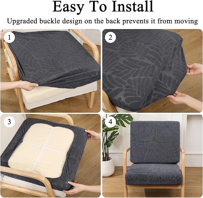 HEBE Stretch Patio Cushion Covers Set 8pcs,Waterproof Outdoor Couch Covers Replacement,Washable Reusable Seat Cushion Slipcovers for Patio Furniture Protector,Chair Cushion Cover