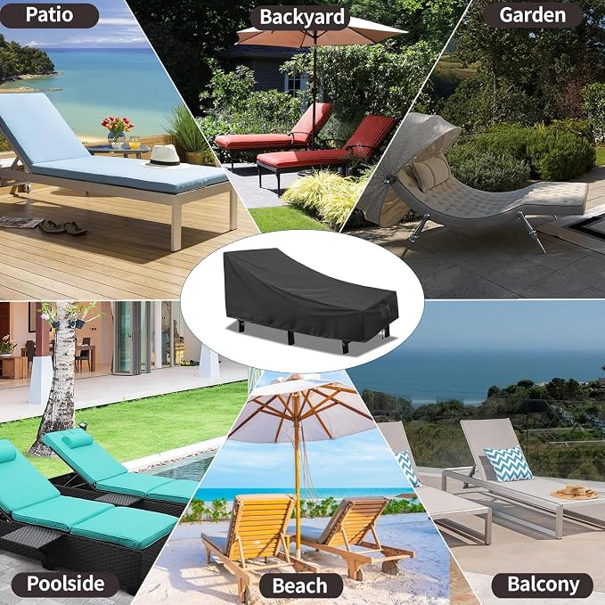 PureFit Outdoor Chaise Lounge Cover, Lounge Chair Covers Waterproof Patio Furniture Lounge Chair Cover, UV Resistant & Weatherproof, 1 Pack, 68"L x 30"W x 30"H Inches, Black