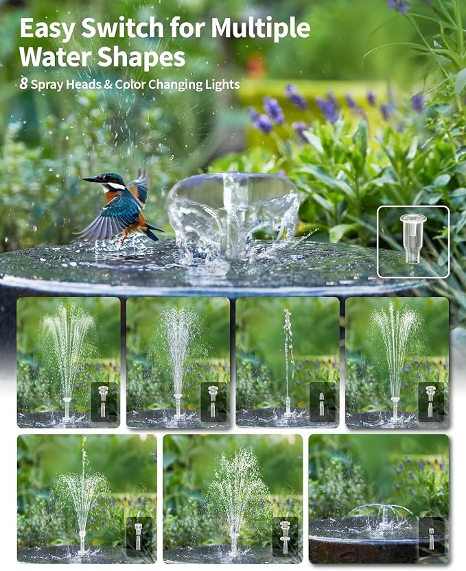 POPOSOAP 12W Solar Fountain Pump Built-in 4200mAh Battery Backup, LED Colorful Lights & Remote Control, Solar Powered Pond Pump for Bird Bath, Fish Tank, Outdoor Garden Water Features P112DL