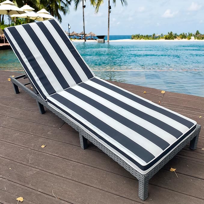 Only choice Outdoor Lounge Chair Cushion Patio Chaise Lounge Replacement Cushions Funiture Seat Cushions Chair Pads (Black+White Stripes-1 pc)