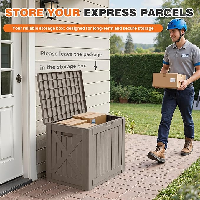 42 Gallon Outdoor Storage Box, Lockable Resin Deck Box for Patio, Yard, and Poolside, Waterproof & Sunproof Organizer for Furniture, Tools, Pool Supplies, Coffee
