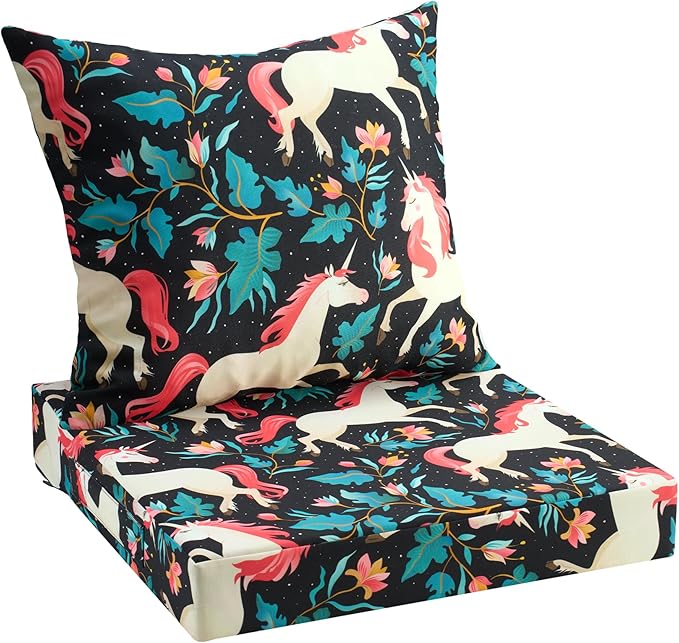 UNIKOME Outdoor Seat Cushions 24 X 24 Inch - Water-Resistant & Fade Resistant, Removable Cover Patio Furniture Cushions for Chair, Sofa, Couch, Wicker, Unicorn