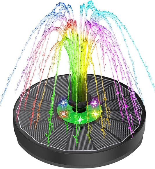 Yzert Solar Fountain with LED Lights Green Flower, 3.5W Glass Solar Bird Bath Fountains Pump with 2200 mAh Battery, Solar Water Fountain for Bird Bath, Garden, Outdoor, Pond -Black Panel Colorful