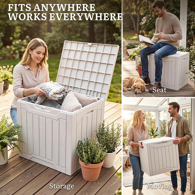 YITAHOME 31 Gallon Deck Boxes Set of 2, Lockable Outdoor Storage Bins for Patio Cushions, Garden Tools, Weather-Resistant Resin Storage Solution, White
