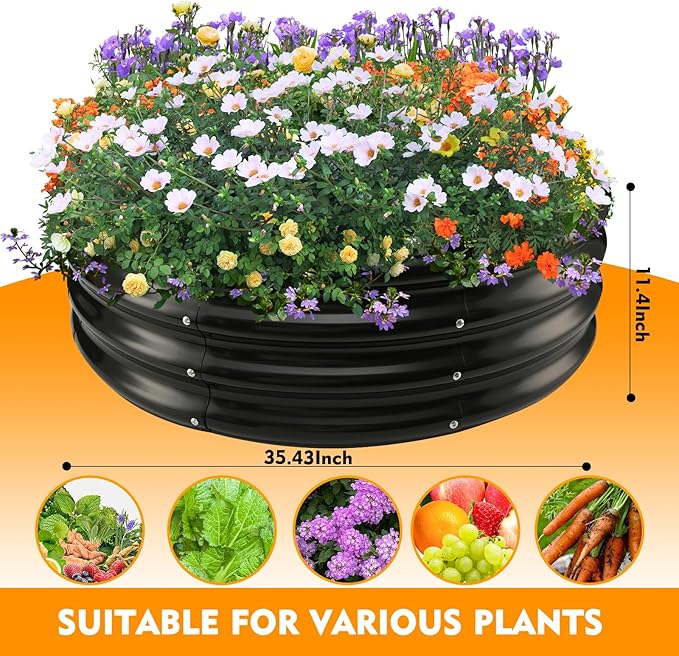 TBMLC 60" Round Galvanized Steel Fire Ring Pit for Backyard,Camping,Bonfire; Round Steel Raised Garden Bed Kit,Metal Raised Garden Box for Outdoor Gardening and Planting (5x5x1FT)