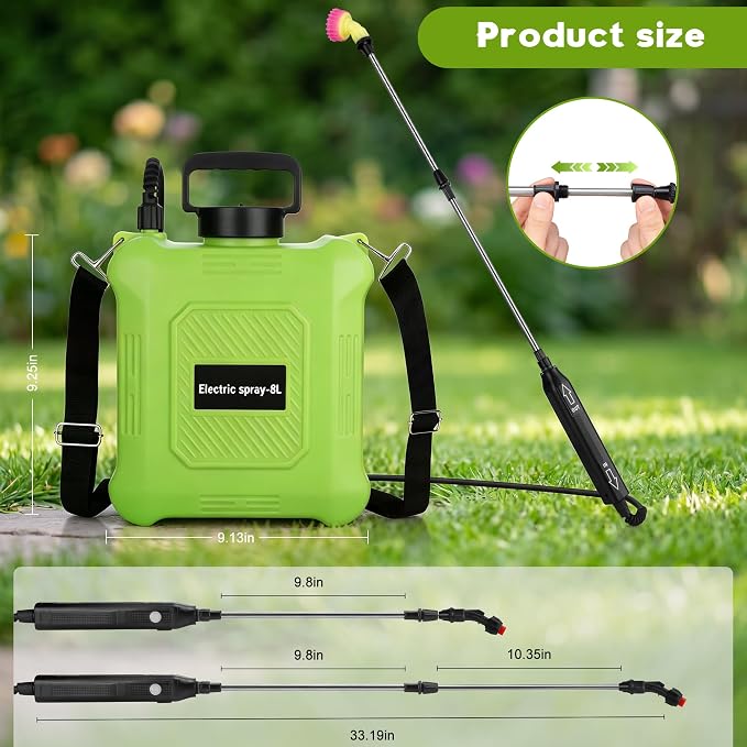 Battery Powered Sprayer 2 Gallon, Backpack Electric Pump Sprayer, Weed Sprayer with USB Rechargeable Handle, Retractable Wand, 6 Mist Nozzles for Lawn, Garden, Yard