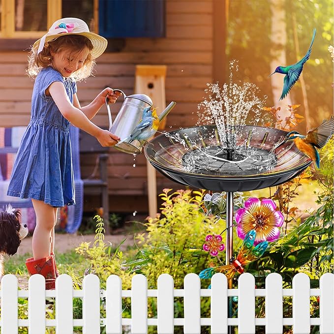 Metal Bird Bath for Outside, Removable Birdbath Feeder Bowl for Outdoors, Freestanding Bird Baths with Upgraded 5-Pronged Base for Garden Patio Yard Lawn Decor (Vintage Red-Yellow)