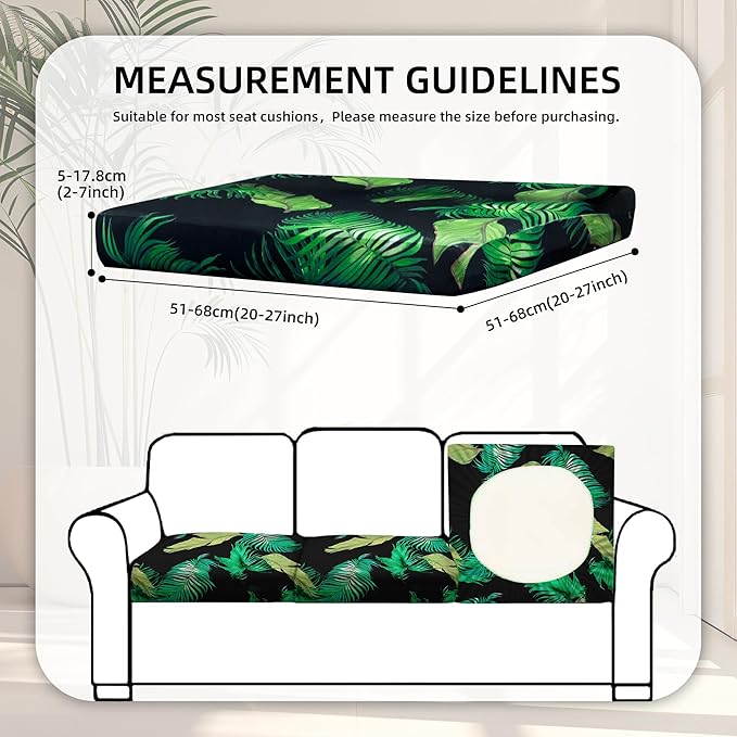 BIETYONE 8Pcs Stretch Patio Cushion Covers,Outdoor Couch Covers Replacement,Outdoor Couch & Sofa Slipcovers,for Patio Furniture Cushion Covers,Washable Reusable urniture Protector(Green Leaf,8PCS)