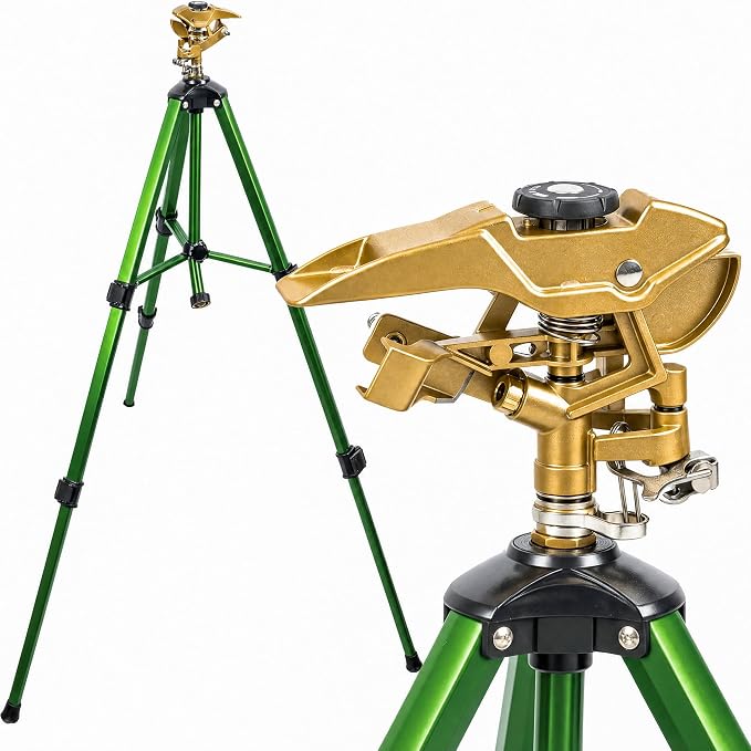 LIULO TOOL Large Impact Sprinkler on Tripod Base, Heavy Duty Zinc Alloy Sprinkler for Yard with Adjustable Head and Extendable Tripod, 360 Full Coverage Irrigation Tool for Lawn Garden