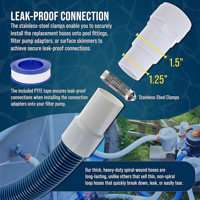 U.S. Pool Supply 1.5" Heavy-Duty Above Ground Pool Hose Replacement Kit - 3 Foot and 6 Foot Hoses, 2 Connection Adapters, 4 Clamps - Compatible with Intex Pool Filter Pumps