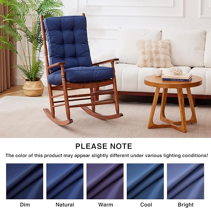 IPYNBAP Rocking Chair Cushion, Waterproof and Fade-Resistant Patio Chair Cushions, Tufted Chair Pads for Rocker Furniture, 17x17 Inch, Indoor/Outdoor Seat Cushions with Ties, Navy Blue