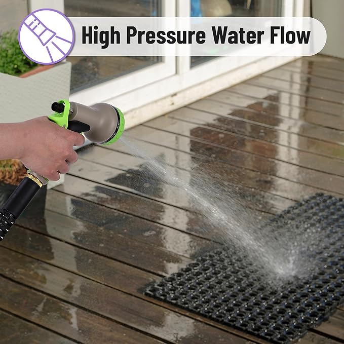 UNCO- Metal Garden Hose, 25 ft, Stainless Steel, Heavy Duty Flexible Hose with 10-Function Spray Nozzle & 3 Extra Washers, No-Kink, Lightweight, Puncture Proof for Outdoor Yard, Lawn, Plants, Car Wash