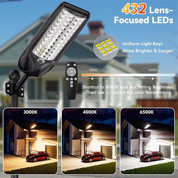 MMKT Solar Lights Outdoor Waterproof, 12000W 3 Colors Commercial Solar Street Light, Solar Parking Lot Lamp, Dusk to Dawn Security Flood Lights with Motion Sensor for Yard,Garden,Garage