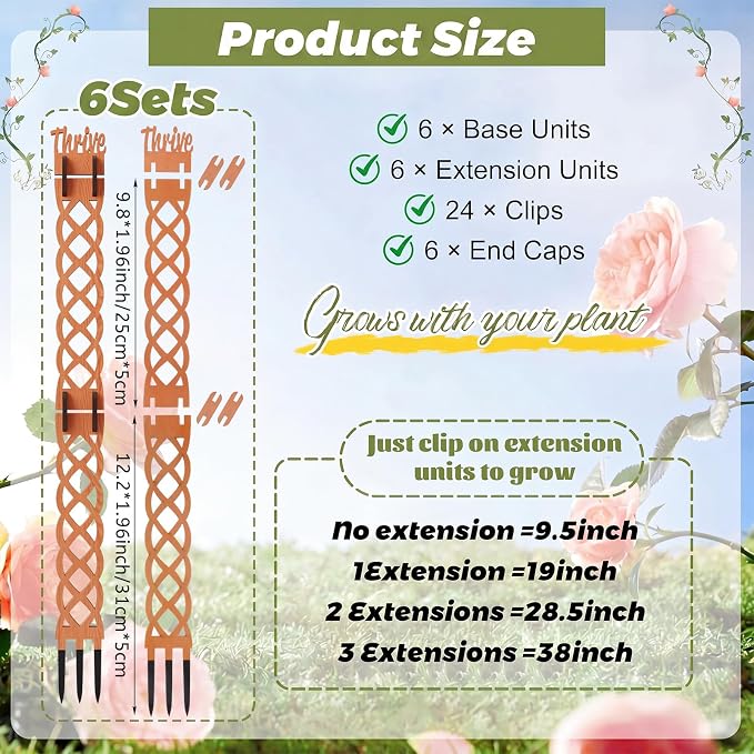 6 Sets Wooden Extendable Plants Trellis Indoor Modular Plant Trellis with Wood Thrive Sign Decor and Extensions for Outdoor Climbing Houseplants Vine Flower Stem(Diamond)
