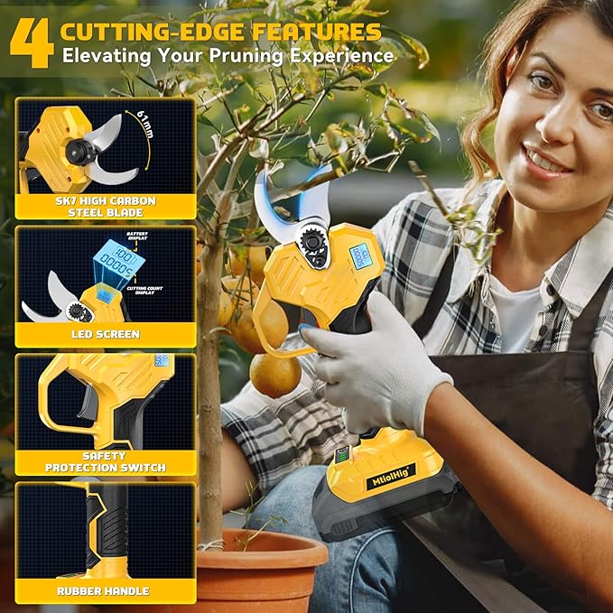 Brushless Electric Pruning Shears Compatible with DeWALT 20V – 26000RPM Cordless Garden Pruner, 0.8-2 inch Max Cutting Diameter PVC Cutter Tree Trimmer with LCD Display & SK7 Blades(Tool Only)