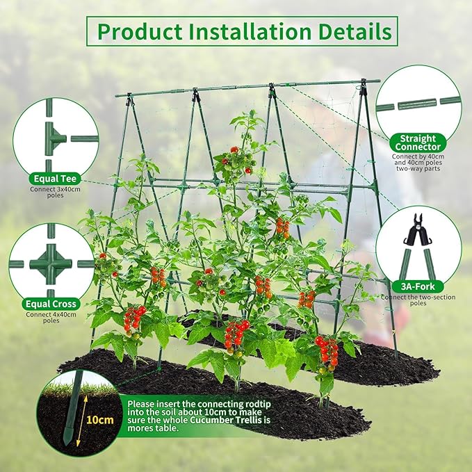 OTOSUNNY Garden Trellis for Climbing Plants Outdoor, Cucumber Trellis for Raised Bed Garden, A Frame Vine Plants Support for Vegetable Tomatoes Peas Pole Beans Trellis, 50x48 inch, with Netting, Green