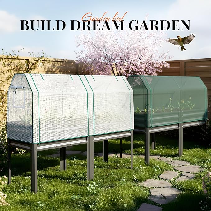King Bird Large Raised Garden Bed with Cover & Netting Galvanized Elevated Planter Box with Legs 72×23×55 in for Backyard, Patio, Balcony, 700lb Capacity, Dark Grey