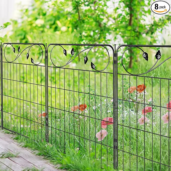 FOREHOGAR No Dig Decorative Garden Fencing 30in(H) X16ft(L) 8 Panels+9 Stakes Temporary Fence Metal Edging Patio Garden Fence Border for Flower Bed, Animal Barrier for Outdoor